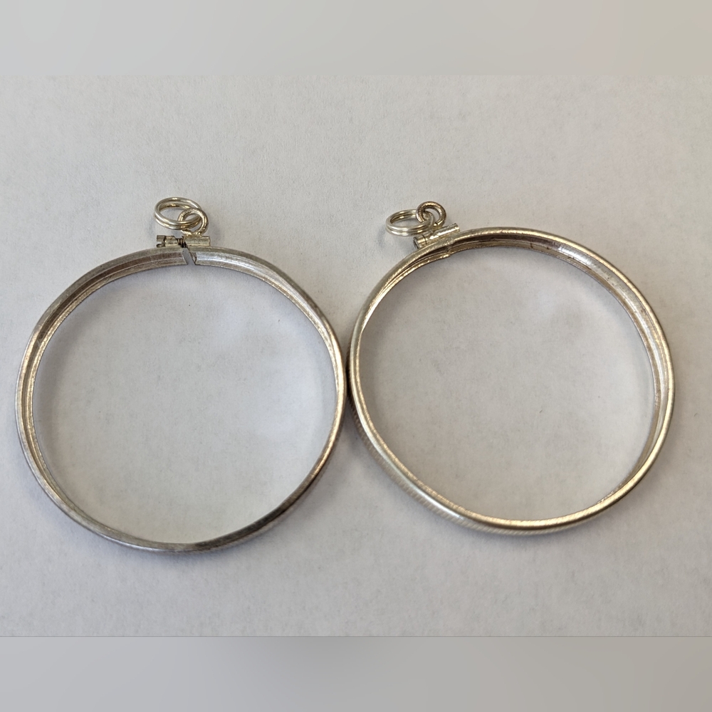 2 VTG STERLING SILVER REEDED 39MM BEZELS FOR TROY OZ. COINS - Picture 2 of 11